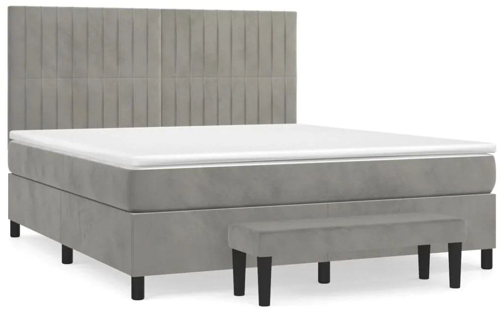 vidaXL Κρεβάτι Boxspring με Στρώμα Ανοιχτό Γκρι 180x200 εκ. Βελούδινο