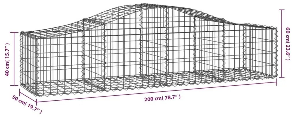 Συρματοκιβώτια Τοξωτά 10 τεμ. 200x50x40/60 εκ. Γαλβαν. Ατσάλι - Ασήμι