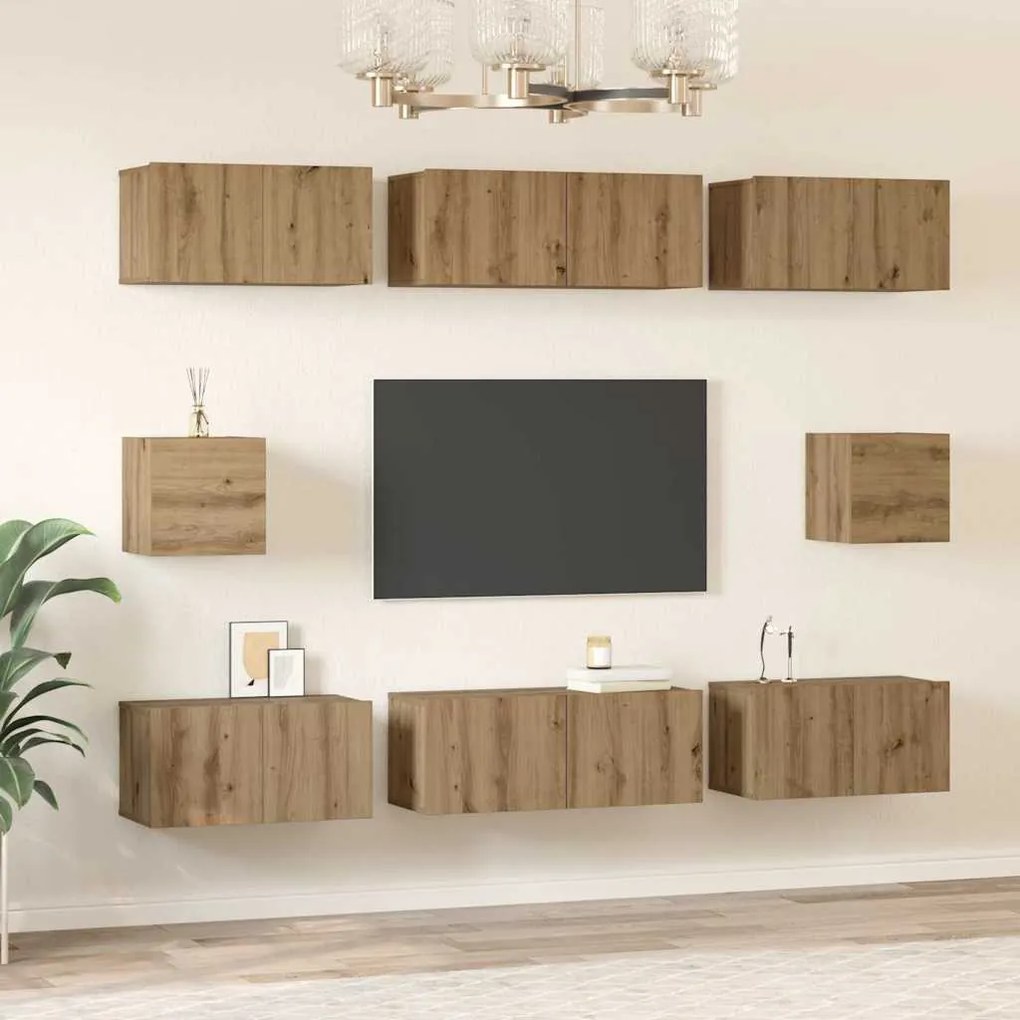 vidaXL Σετ επίπλου τηλεόρασης Επιτοίχιο 8 pcs artisan δρυς