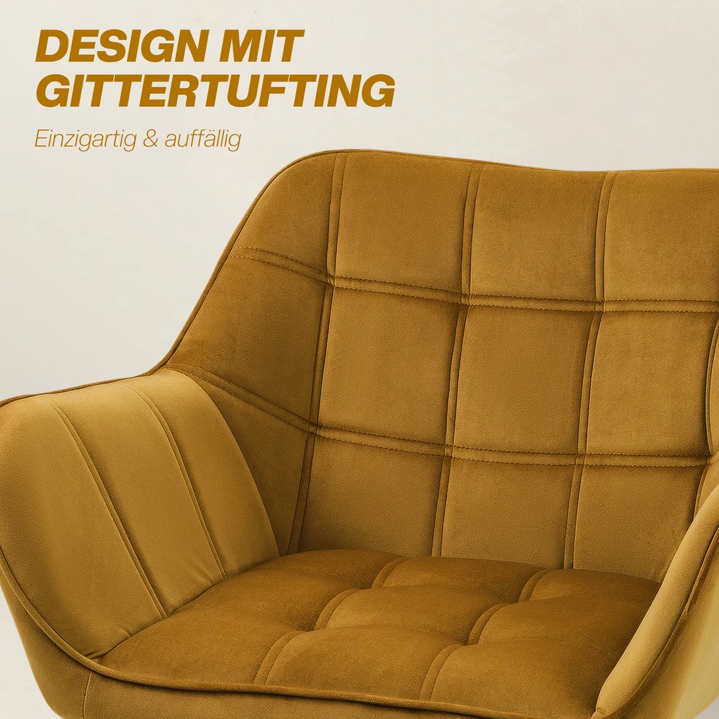Πολυθρόνα HOMCOM, πολυθρόνα έμφασης, Σκανδιναβικό σχέδιο, βελούδινη όψη, έως 120 kg, πόδια από ξύλο καουτσούκ, Κίτρινο