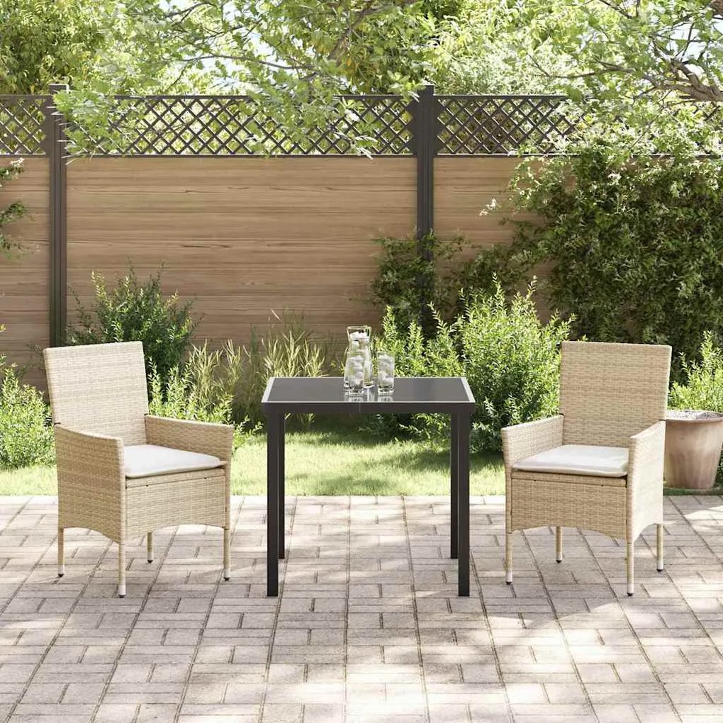 vidaXL Σέτ φαγητού για κήπο με μαξιλάρι 3 pcs Μπεζ Πολυ ράταν