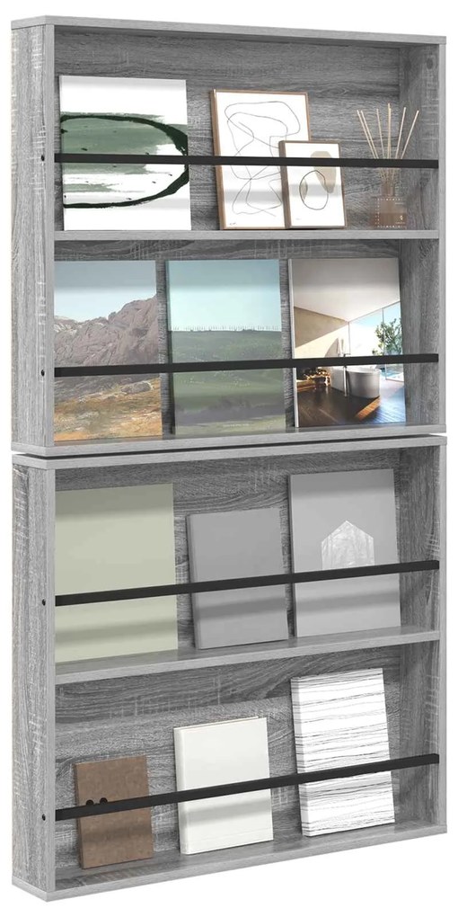 vidaXL Ράφι Περιοδικών με ράφι 2 pcs Γκρίζο Σονομα 80 x 12 x 70 εκ