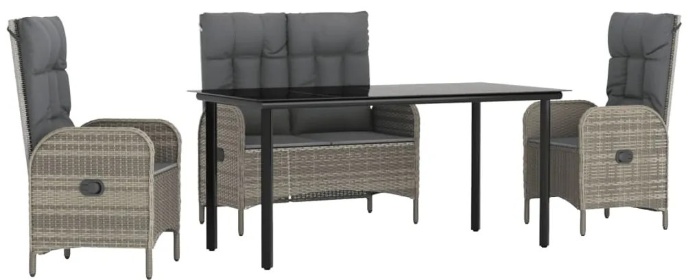 vidaXL Σετ Τραπεζαρίας Κήπου 4 τεμ. Γκρι Συνθετικό Ρατάν με Μαξιλάρια