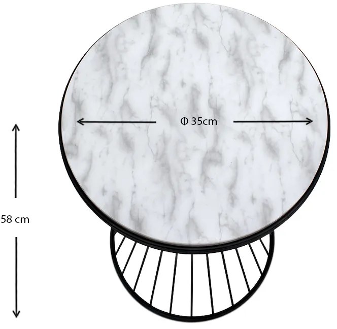Τραπεζάκι βοηθητικό Hoffman Megapap μεταλλικό - Mdf χρώμα μαύρο - λευκό εφέ μαρμάρου 35x35x58εκ.