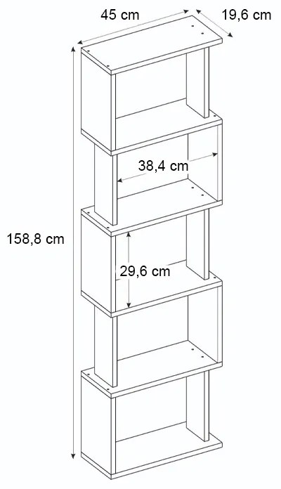 Βιβλιοθήκη Alvina Megapap χρώμα μαύρο 45x19,6x158,8εκ.