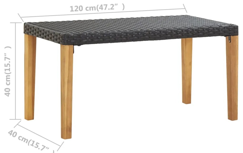 vidaXL Πάγκος Κήπου Μαύρος 120 εκ. Συνθετικό Ρατάν/Μασίφ Ξύλο Ακακίας