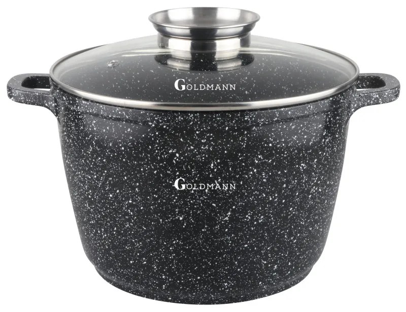 Βαθιά κατσαρόλα Goldmann GM-0628, 10L, 28см, Μαρμάρινη επίστρωση, Επαγωγή, Μαύρο