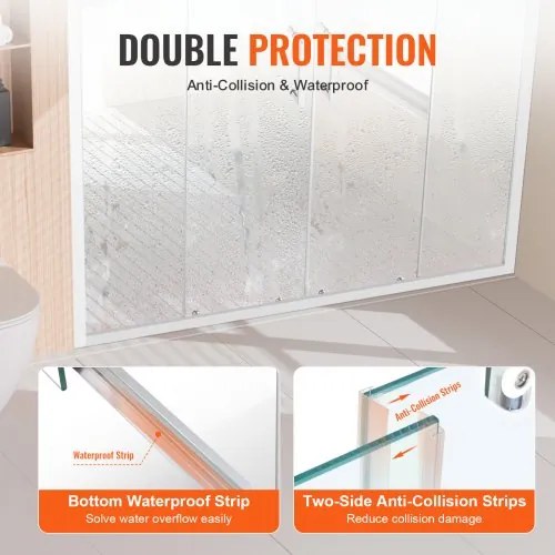 VEVOR Semi-frameless Double Sliding Shower Door SGCC Tempered Glass 1/4&quot; Chrome