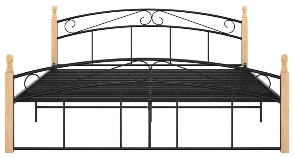 Πλαίσιο κρεβατιού μαύρο μεταλ./μασίφ ξύλο δρυς 160x200 εκ. - Μαύρο