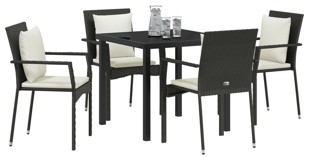 vidaXL Set κηπουρικής 5 τεμαχίων με μαξιλάρια - Μαύρο πολυ-ρατάν