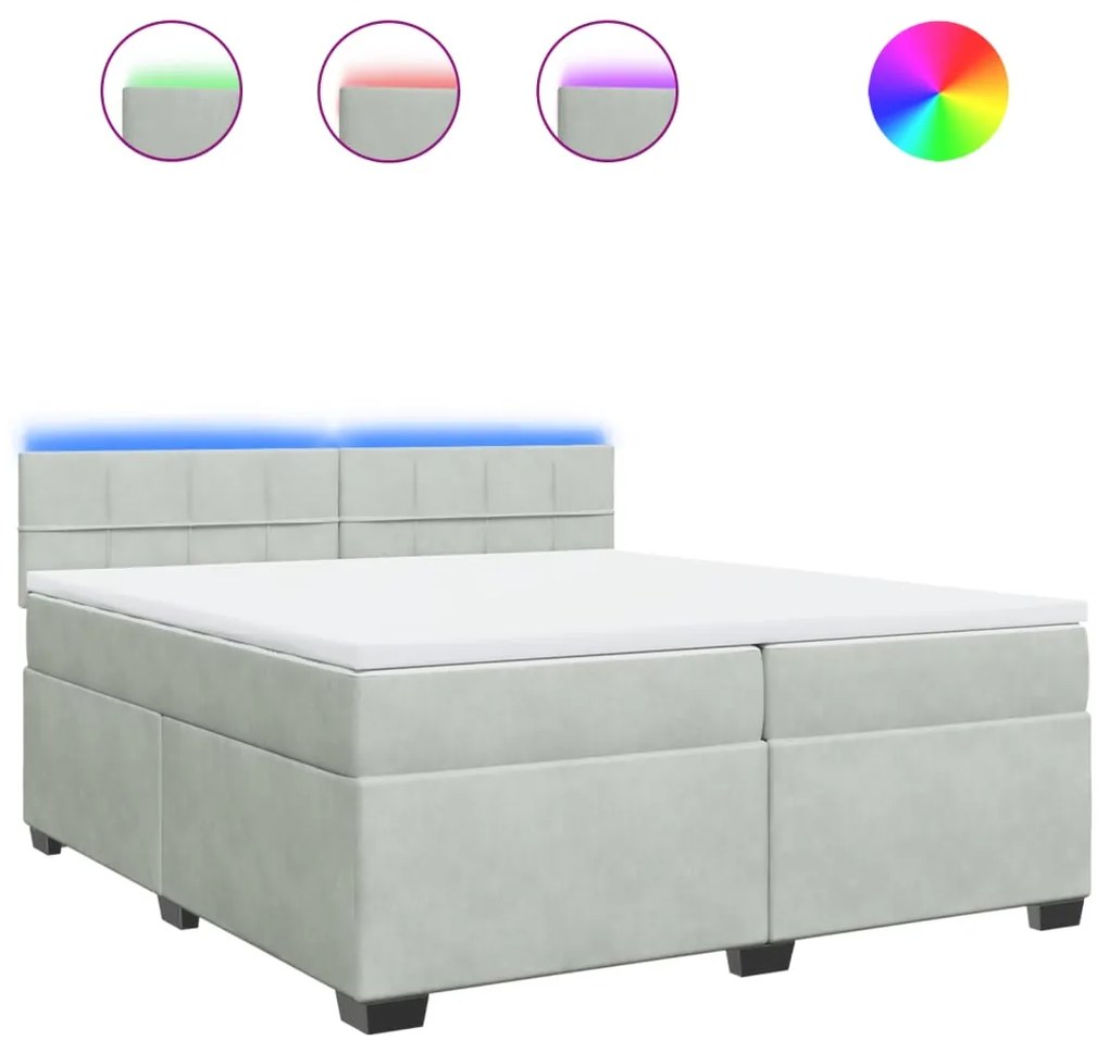 vidaXL Κρεβάτι Boxspring με Στρώμα Ανοιχτό Γκρι 200x200 εκ. Βελούδινο