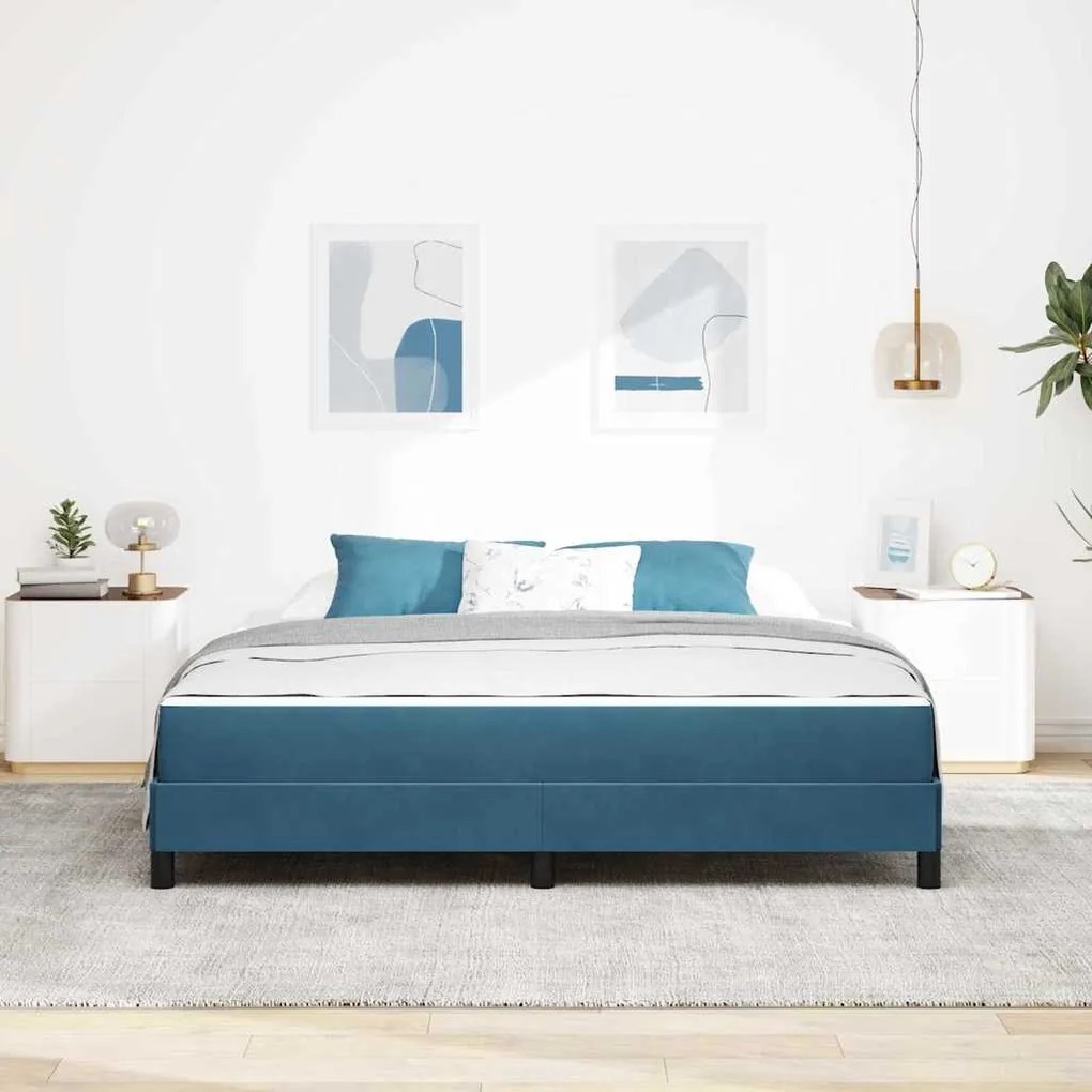 vidaXL Κρεβάτι box spring με στρώμα Σκούρο Μπλε 180 x 200 cm Βελούδο