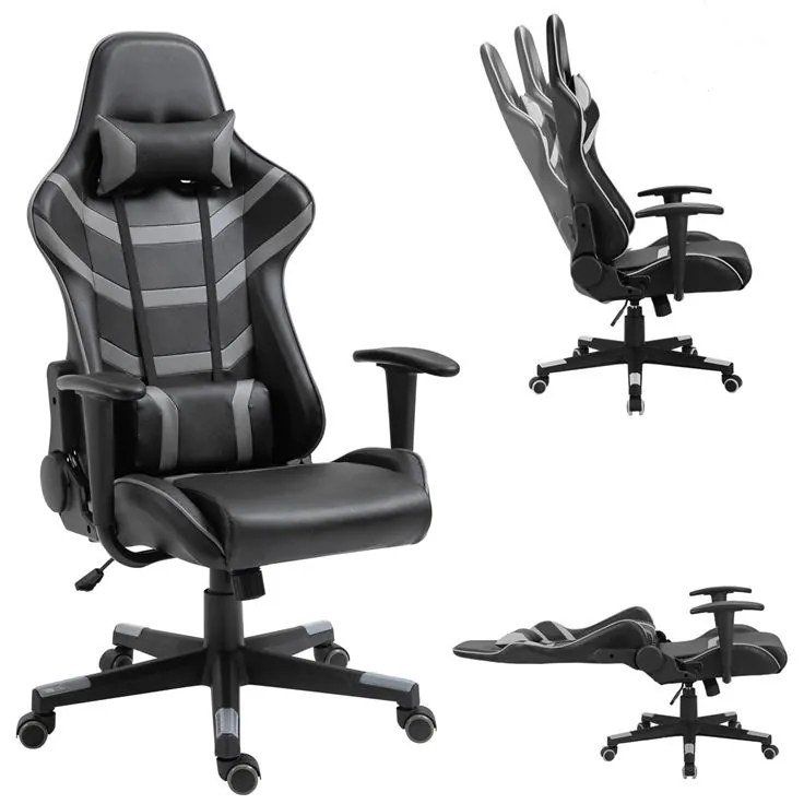 BF9050 Gaming Πολυθρόνα Γραφείου, Ανάκλιση Πλάτης έως 90°, Pu Μαύρο - Γκρι  67x69x124/134cm ΕΟ588,3