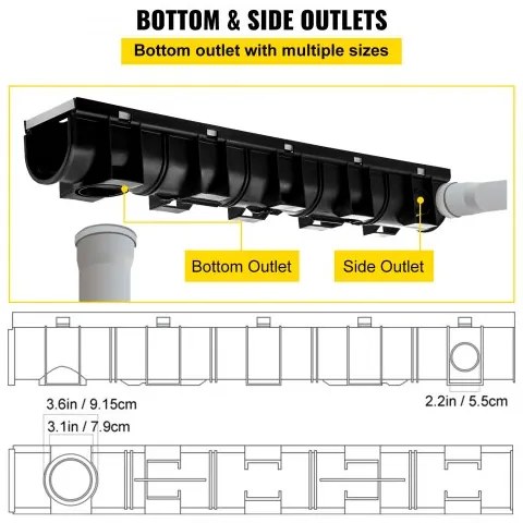 VEVOR Drainage Trench Driveway Channel Drain Kit Metal Grate-5.8