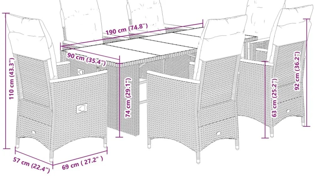vidaXL Σετ Τραπεζαρίας Κήπου 7 τεμ. Γκρι Συνθ. Ρατάν με Μαξιλάρια