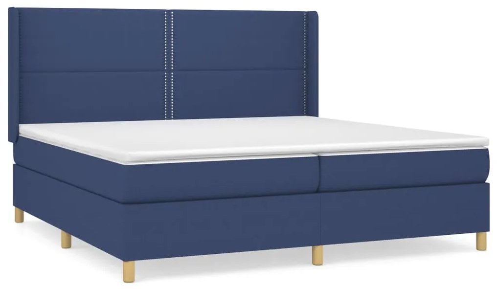 Κρεβάτι Boxspring με Στρώμα Μπλε 200x200 εκ. Υφασμάτινο - Μπλε