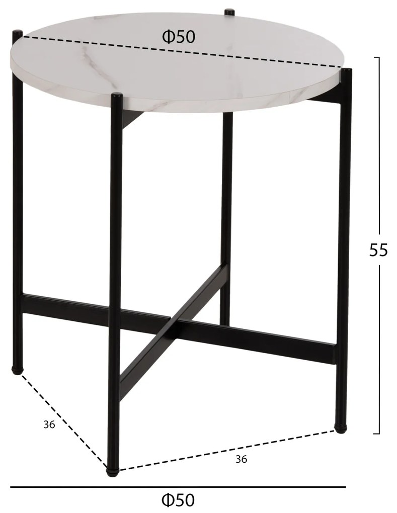 ΣΕΤ 2ΤΜΧ ΤΡΑΠΕΖΙΑ ΣΑΛΟΝΙΟΥ RONDA HM21089.04 MDF ΛΕΥΚΟ ΜΑΡΜΑΡΟ Φ80εκ &amp; Φ50εκ (1 Τεμμάχια)