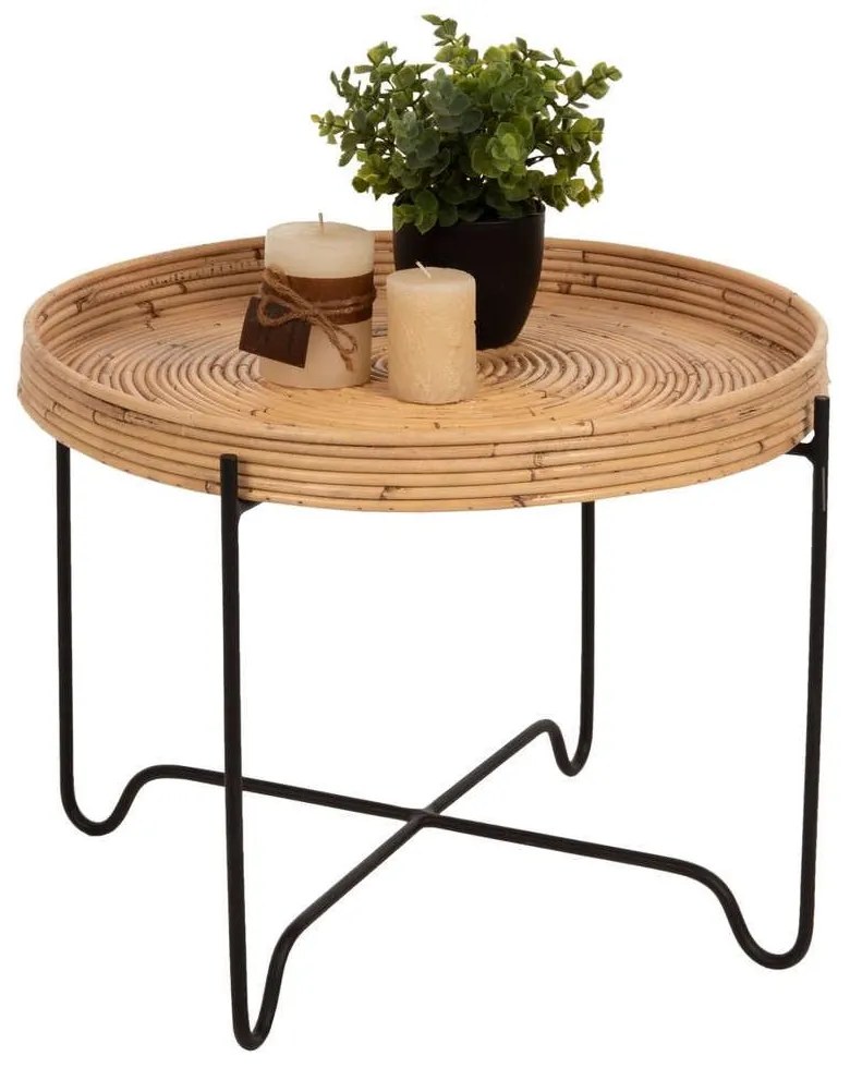 Τραπεζάκι Βοηθητικό Fly HM7907 Φ50x40cm Rattan Natural-Black Rattan, Μέταλλο