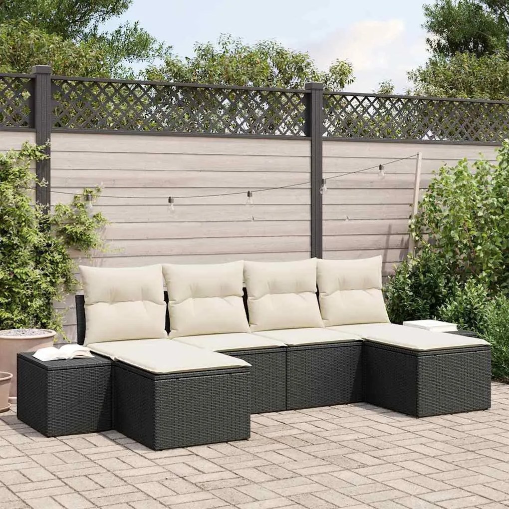 vidaXL Σετ Καναπέ Κήπου με μαξιλάρι 6 pcs Μαύρο Πολυ ράταν