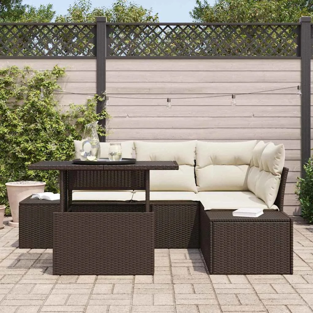 vidaXL Σετ Καναπέ Κήπου 5 pcs Καφέ και κρεμ 100 x 55 x 73 εκ