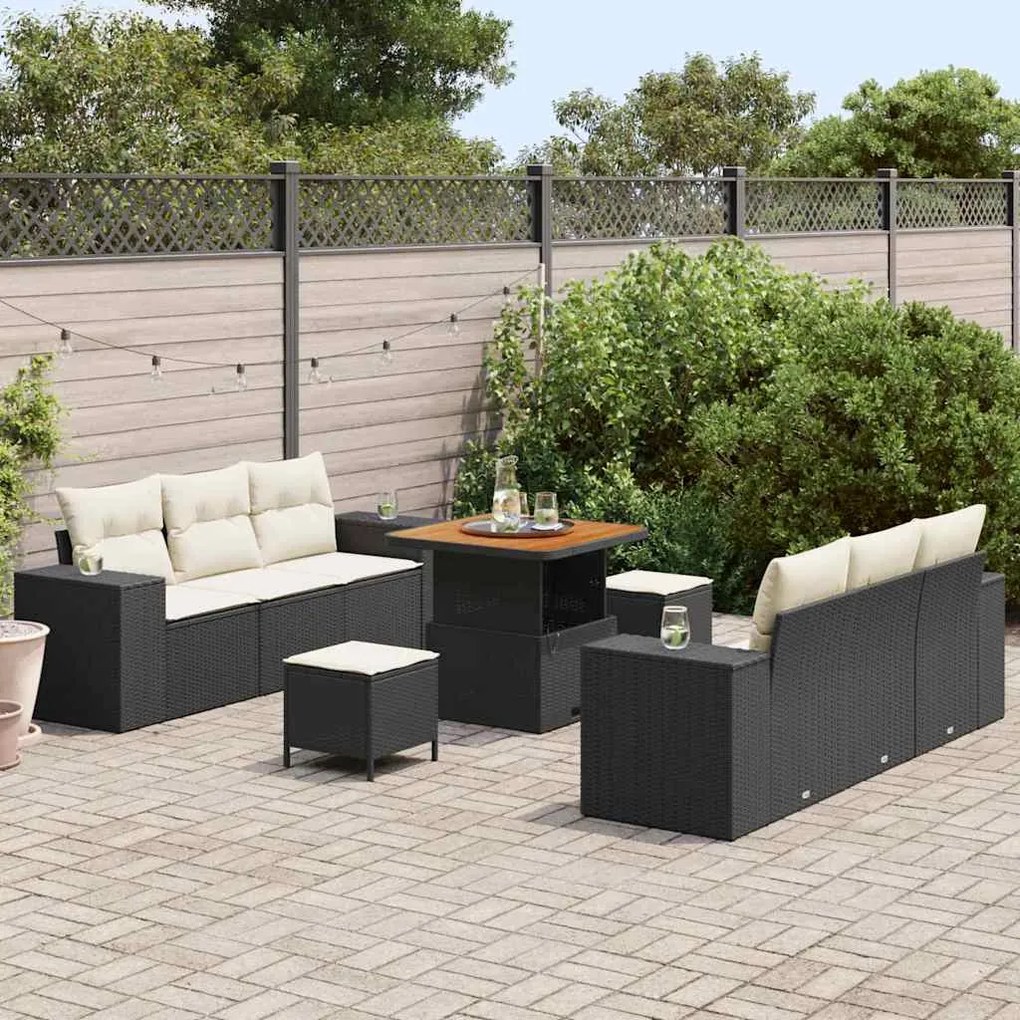 vidaXL Σετ Καναπέ Κήπου 9 pcs Μαύρο και κρεμ 80 x 80 x 71 cm
