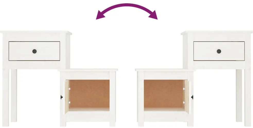 vidaXL Κομοδίνα 2 τεμ. Λευκά 79,5x38x65,5 εκ. από Μασίφ Ξύλο Πεύκου