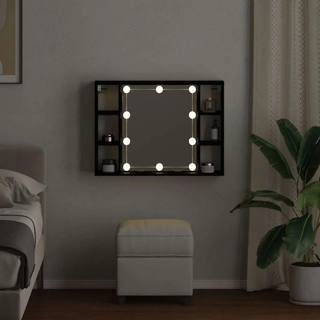 vidaXL Ντουλάπα Καθρέφτη Μαύρη δρυς 76 x 15 x 55 εκ Επεξεργασμένο ξύλο