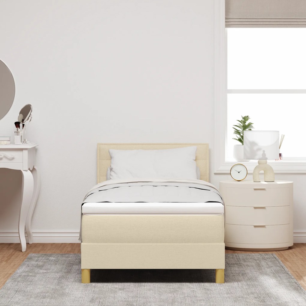 vidaXL Κρεβάτι με Ελατήρια και Στρώμα & LED Κρεμ 90x200 εκ. Ύφασμα