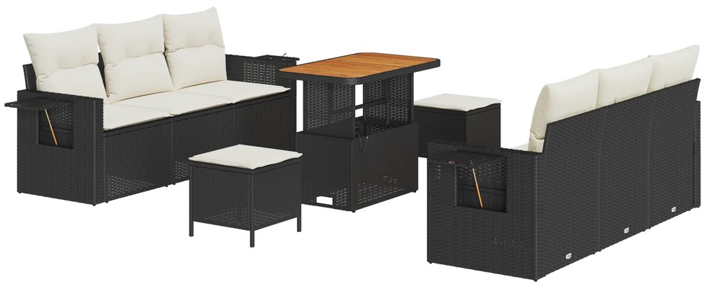 vidaXL Σετ Σαλονιού Κήπου 9 Τεμαχίων με Μαξιλάρια Μαύρο Πολυ Ρατάν Ακακία