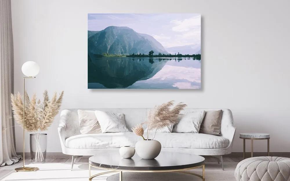 Εικόνα ζωγραφισμένο τοπίο μιας ορεινής λίμνης