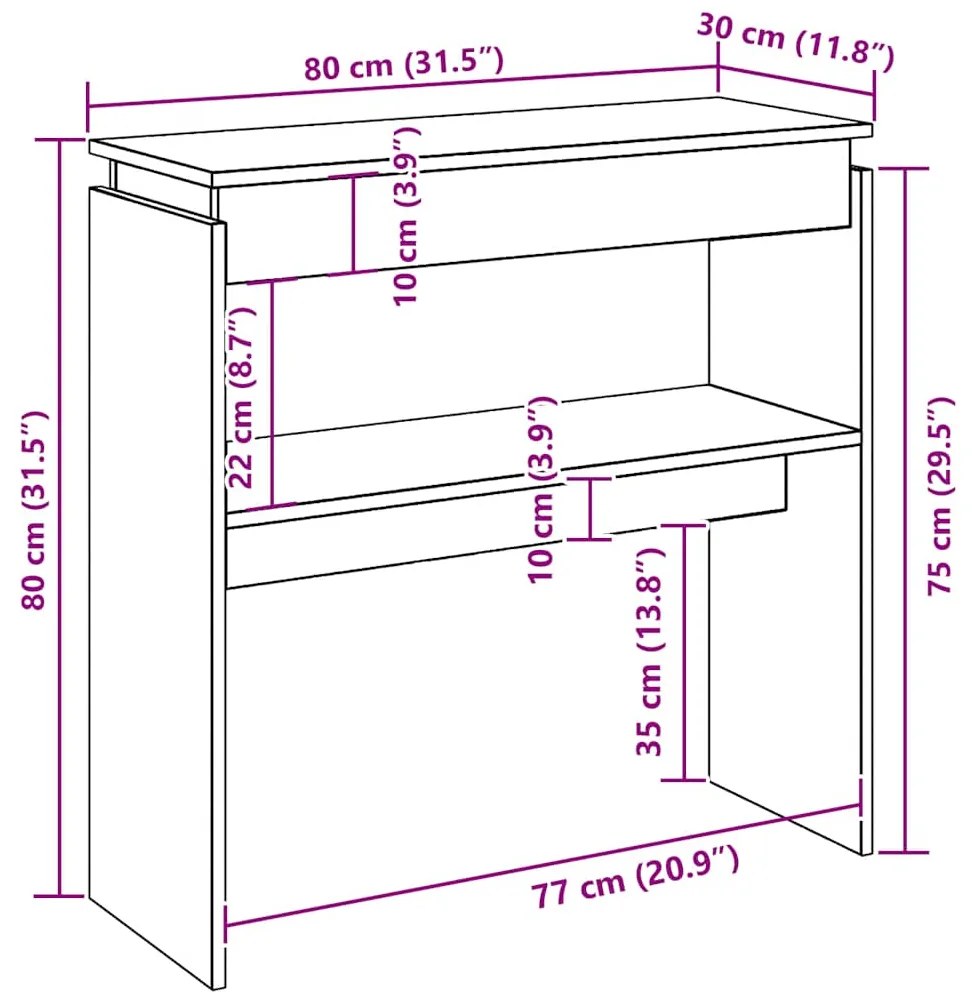 vidaXL Τραπεζάκι Κονσόλα Μαύρο 80 x 30 x 80 εκ. από Επεξ. Ξύλο