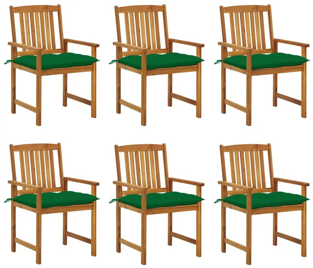 3078186 vidaXL Καρέκλες Κήπου 6 Τεμαχίων από Μασίφ Ξύλο Ακακίας με Μαξιλάρια Πράσινο, 1 Τεμάχιο