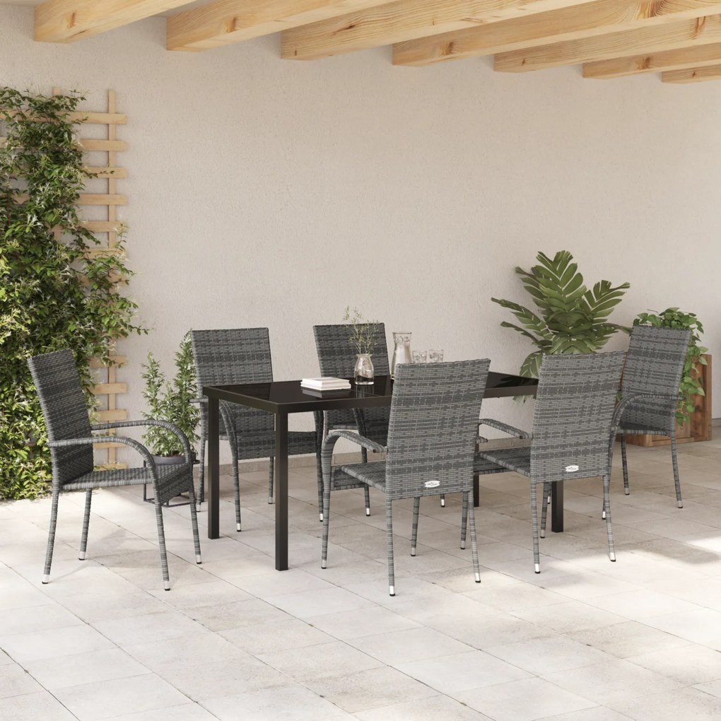 vidaXL Σέτ φαγητού για κήπο 7 pcs Γκρι Ράτα PE