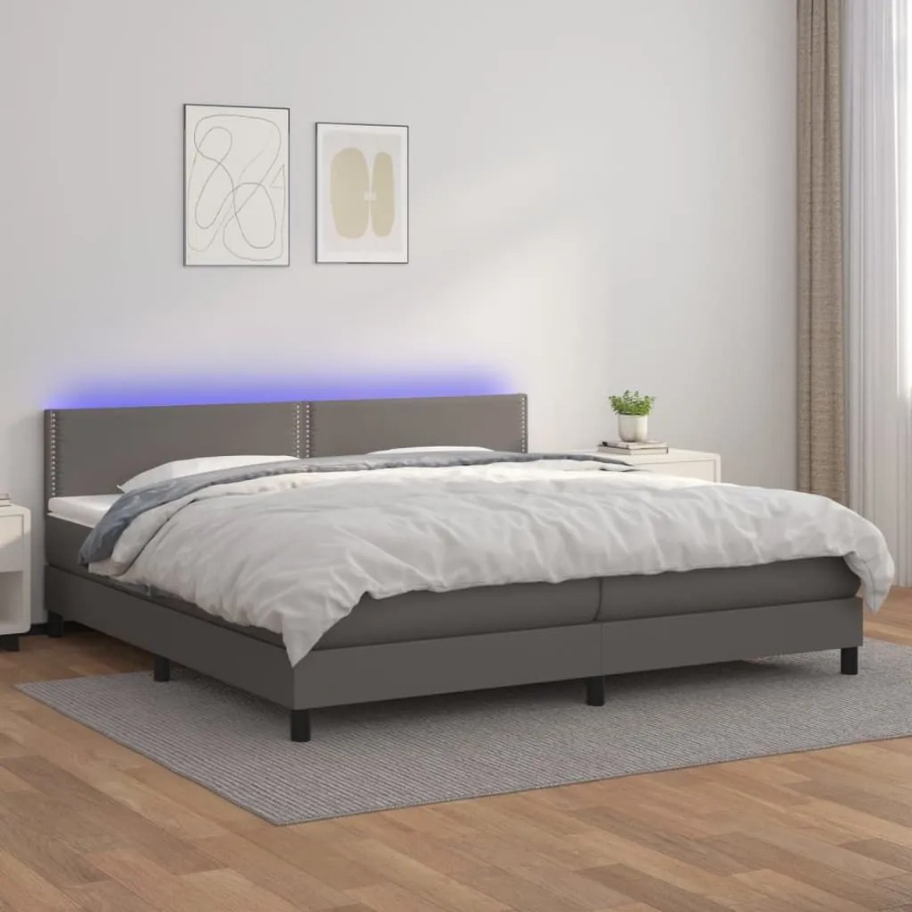 ΚΡΕΒΑΤΙ BOXSPRING ΜΕ ΣΤΡΩΜΑ &amp; LED ΓΚΡΙ 200X200 ΕΚ. ΣΥΝΘ. ΔΕΡΜΑ 3134187