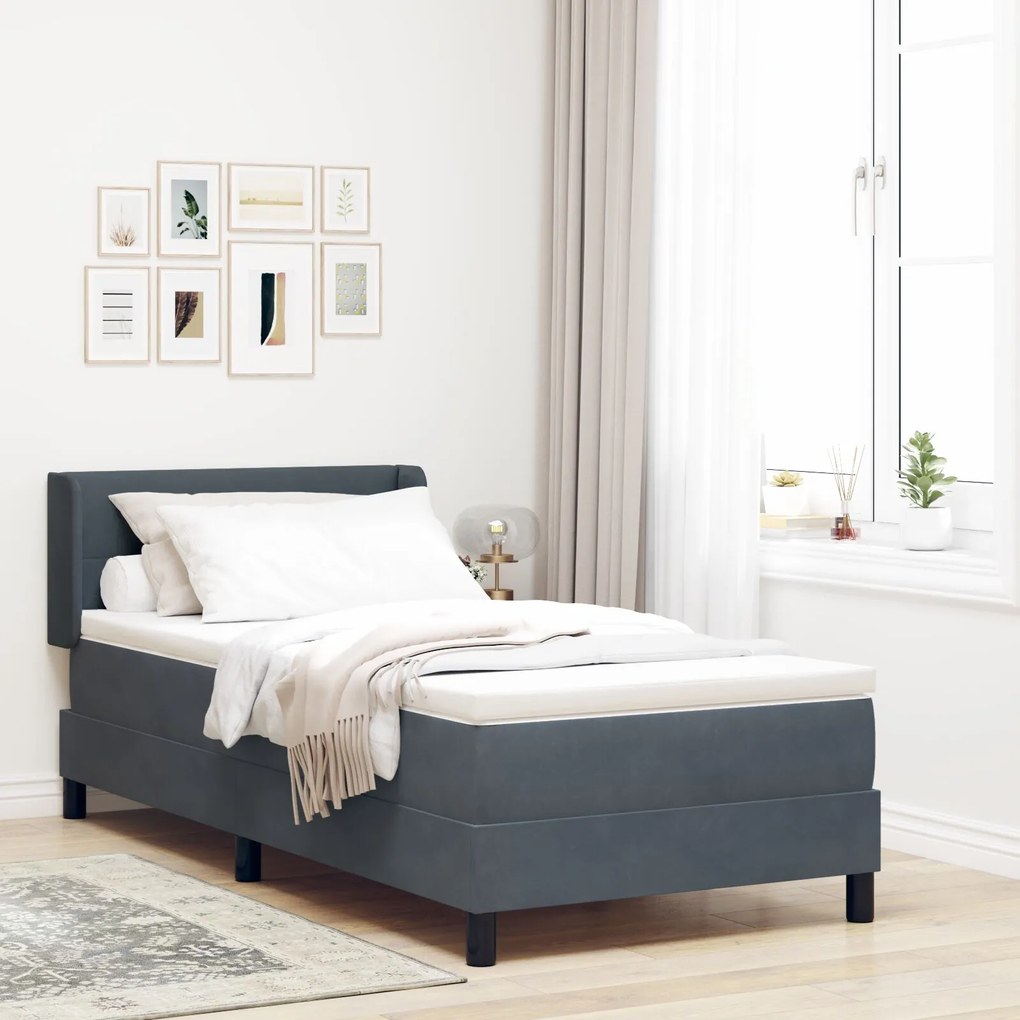 Κρεβάτι Box Spring με στρώμα vidaXL Γκρι 90x200 εκ Βελούδο