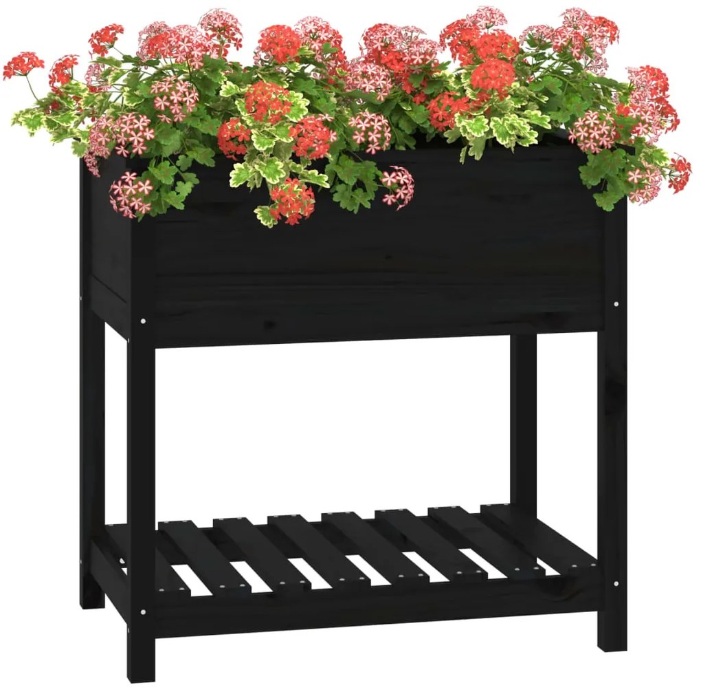 vidaXL Ζαρντινιέρα με Ράφι Μαύρη 82,5 x 54 x 81 εκ. Μασίφ Ξύλο Πεύκου