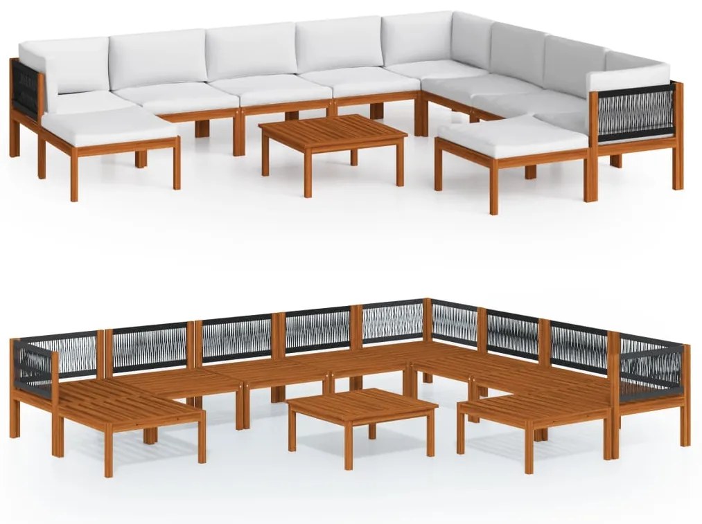 vidaXL Σετ Σαλόνι Κήπου 11 τεμαχίων με Μαξιλάρια από Κρεμ Ξύλο Ακακίας & Σχοινί