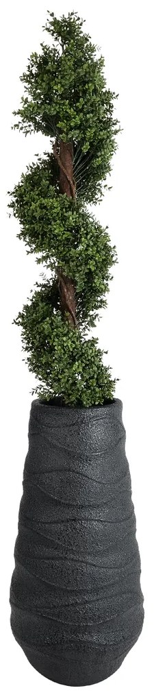 GloboStar® Artificial Garden BOLOGNA 20727 Επιδαπέδιο Πολυεστερικό Τσιμεντένιο Κασπώ Γλάστρα - Flower Pot Μαύρο Φ45 x Υ90cm