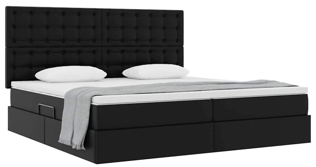 vidaXL Κρεβάτι Αποθήκης με στρώμα Μαύρο 200 x 200 cm Τεχνητό Δέρμα