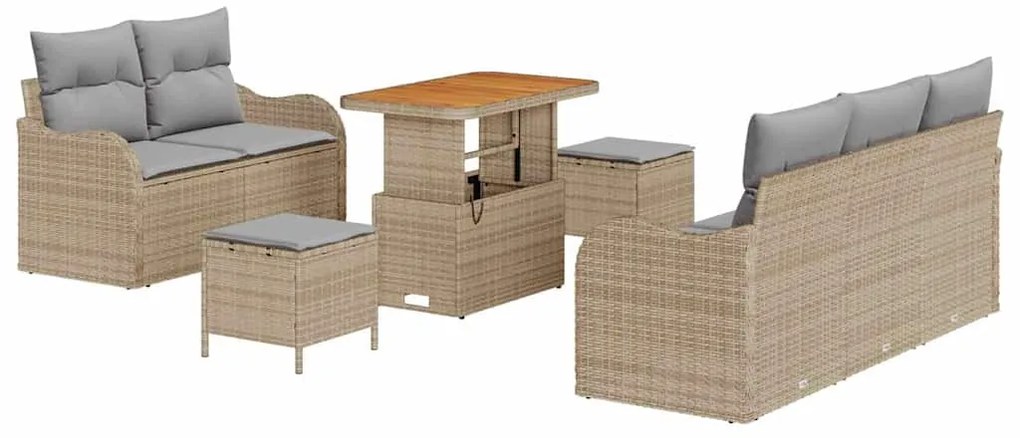 vidaXL Σετ Καναπέ Κήπου Ρυθμιζόμενο ύψος 8 pcs Μπεζ συνθετικό ρατάν