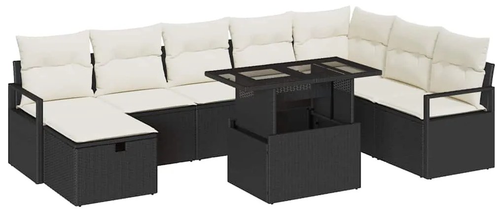 vidaXL Σετ Καναπέ Κήπου με μαξιλάρι 9 pcs Μαύρο Πολυ ράταν