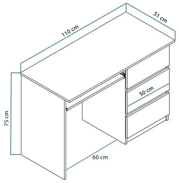 Τραπέζι γραφείου Murrieta J108, Με ράφι πληκτρολογίου, Με συρτάρια, Αριθμός συρταριών: 3, 73x110x51cm, 34 kg, Άσπρο | Epipla1.gr