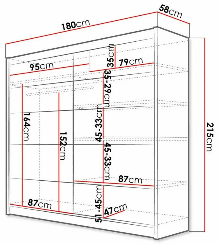 Ντουλάπα Atlanta 153, Μαύρο, Άσπρο, 215x180x58cm, 139 kg, Πόρτες ντουλάπας: Ολίσθηση, Αριθμός ραφιών: 5, Αριθμός ραφιών: 5 | Epipla1.gr