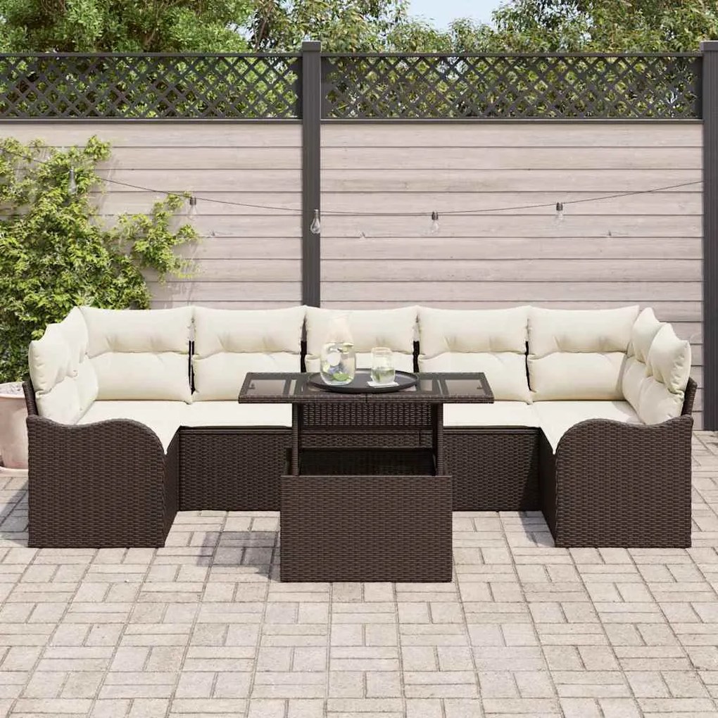 vidaXL Σετ Καναπέ Κήπου με μαξιλάρι 8 pcs Καφέ Πολυ ράταν