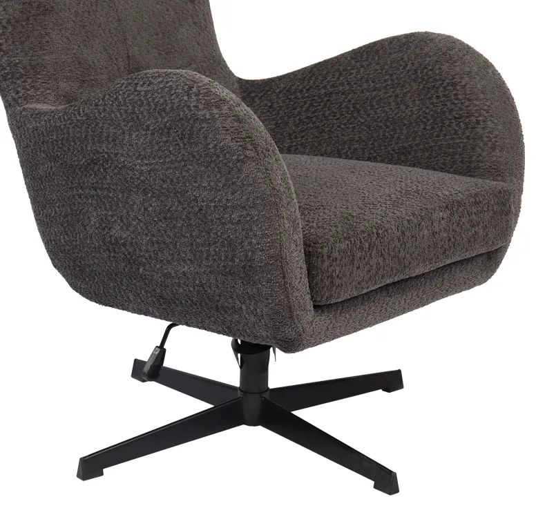 Πολυθρόνα Zefrina pakoworld περιστρεφόμενη ανθρακί ύφασμα με βάση σε μαύρη απόχρωση 77x82x100-107εκ