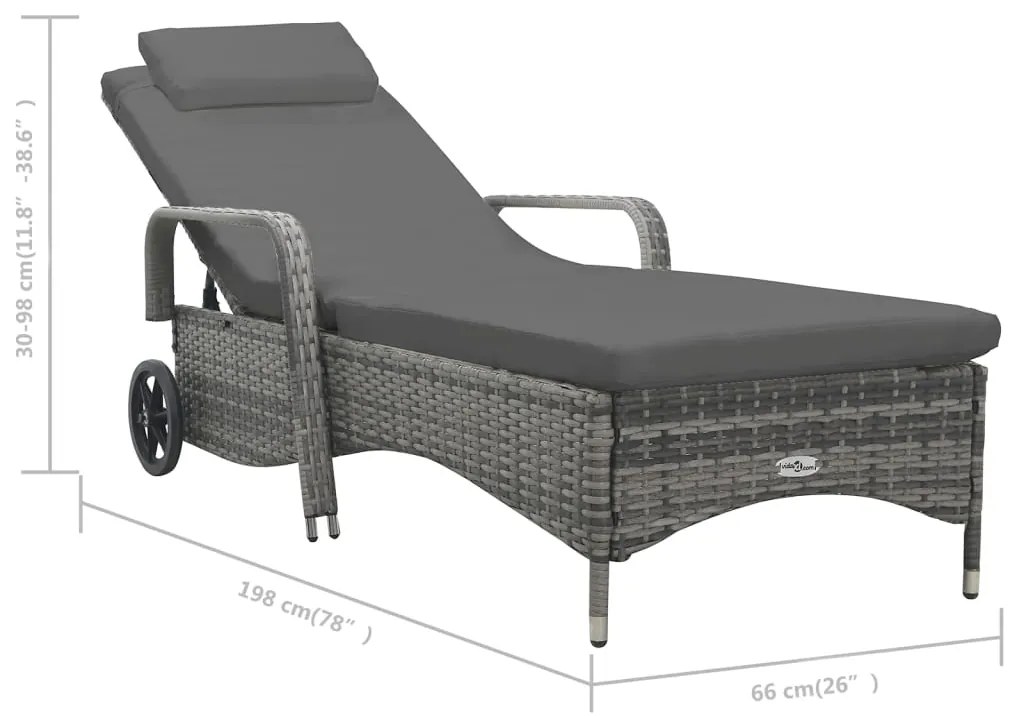 vidaXL Ξαπλώστρα Ανθρακί από Συνθετικό Ρατάν με Ρόδες