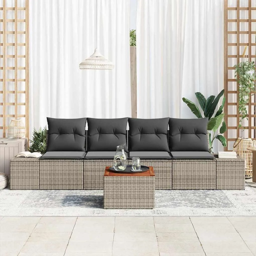 vidaXL Σετ Καναπέ Κήπου με μαξιλάρι 5 pcs Γκρι Πολυ ράταν