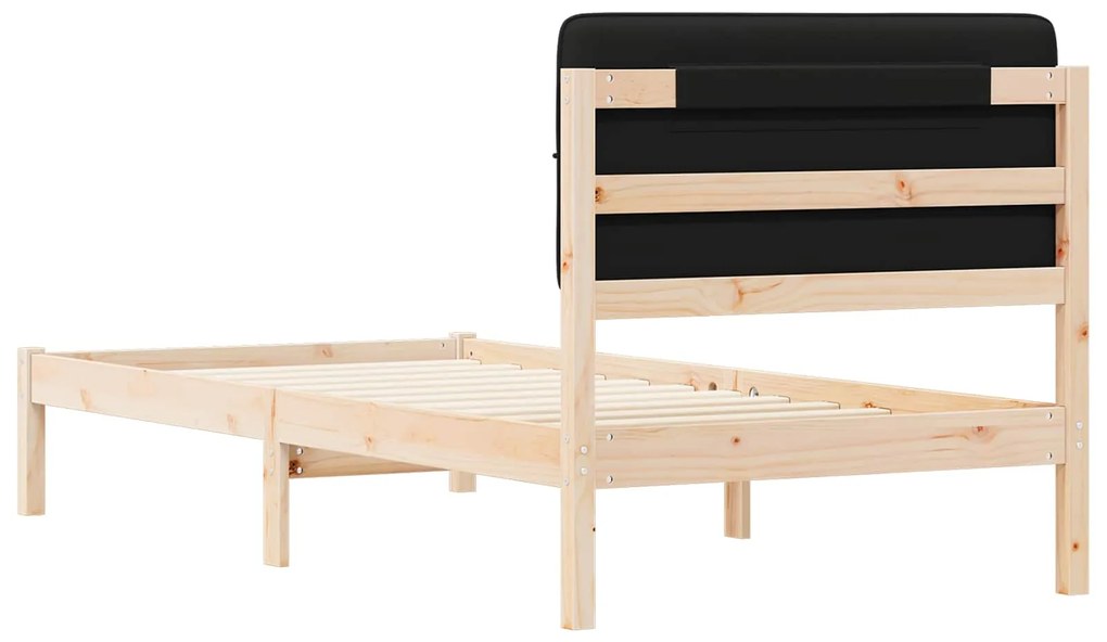 vidaXL Σκελετός Κρεβατιού με Επενδεδυμένο Κεφαλάρι Μαύρο 75 x 190 cm