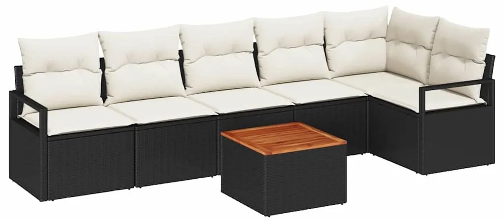 vidaXL Σετ Καναπέ Κήπου με μαξιλάρι 7 pcs Μαύρο Πολυ ράταν