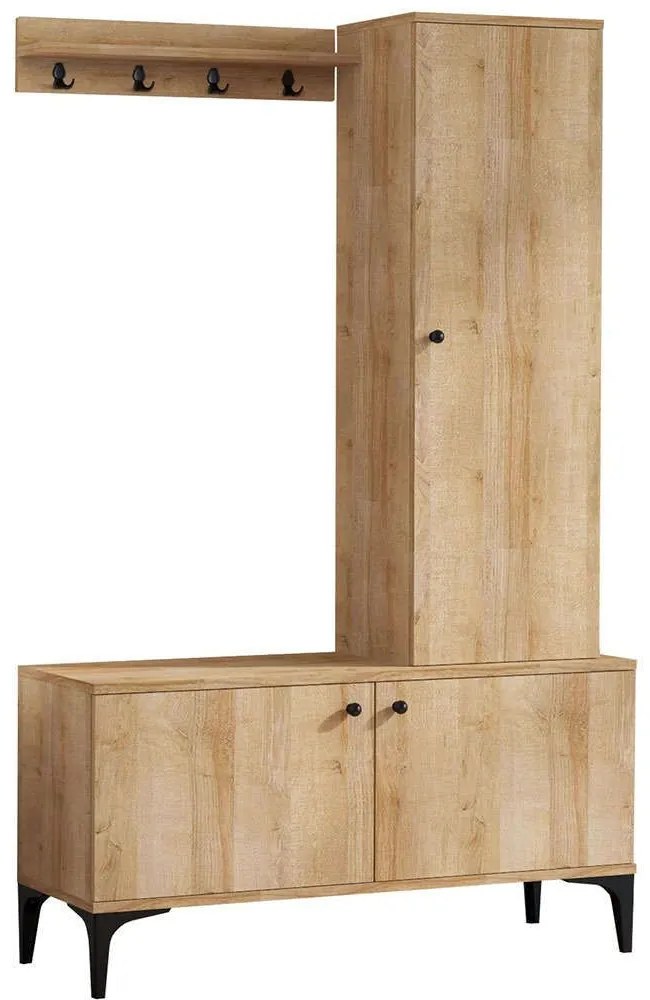 Έπιπλο Εισόδου Lex 793ELG4019 110x40x175cm Oak-Black Μοριοσανίδα, Μελαμίνη
